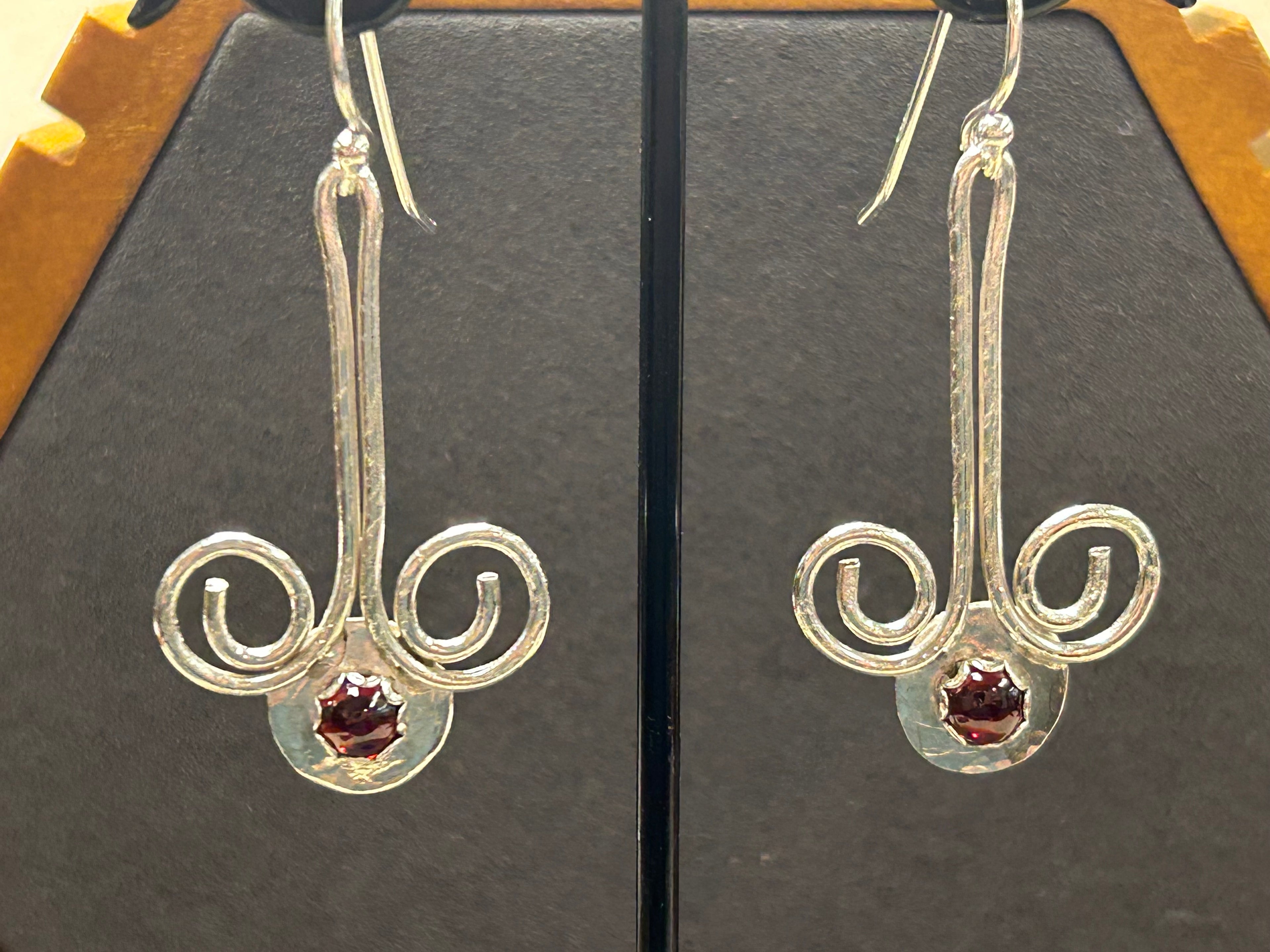E113 SS & 5mm Garnet Chandelier Earrings