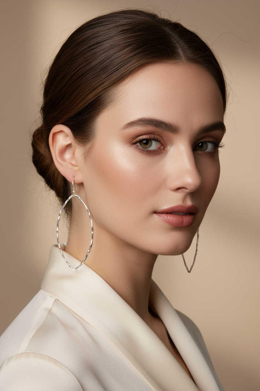 E168 Large SS wavy Diamond shaped Hoops