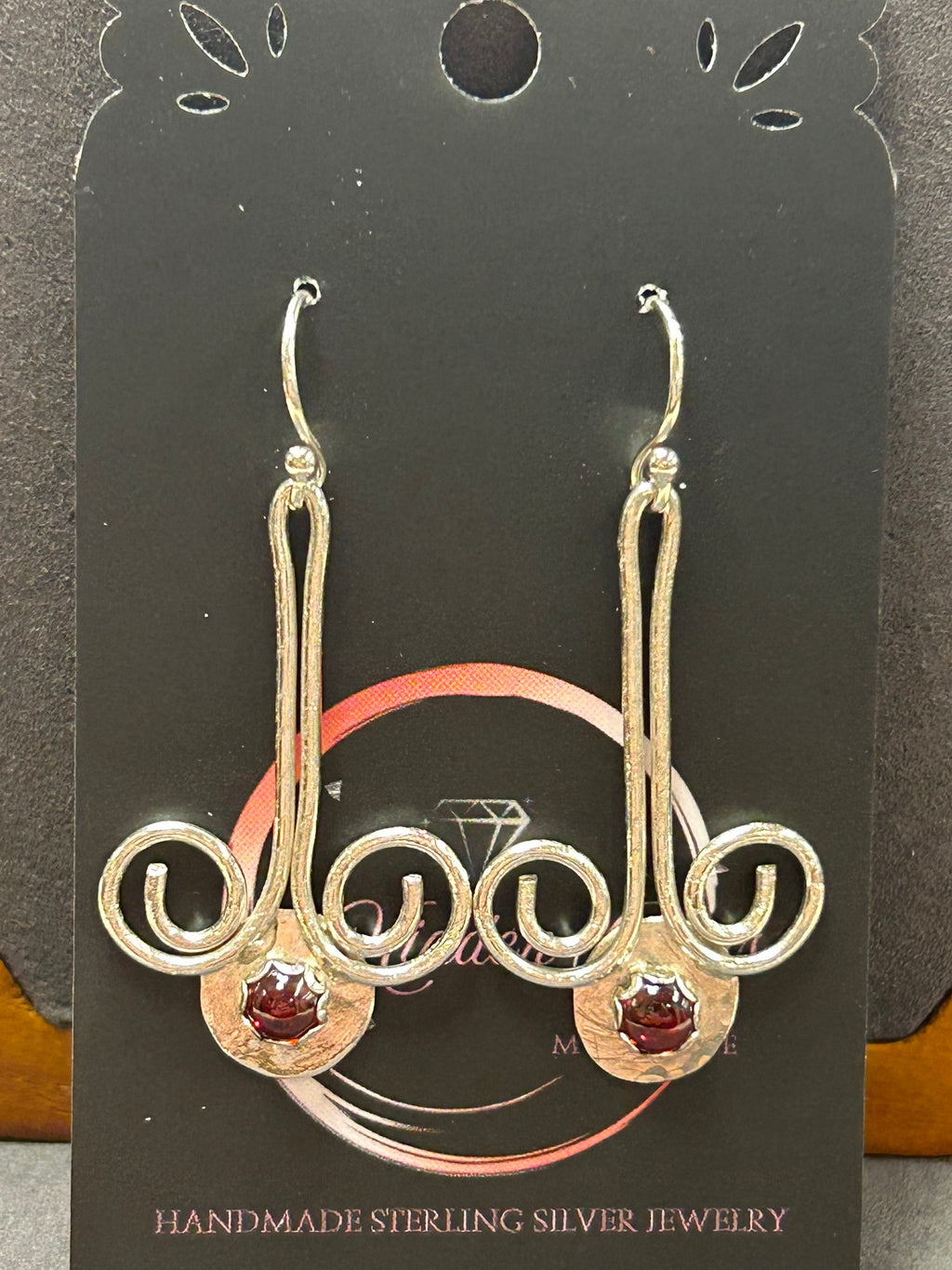 E113 SS & 5mm Garnet Chandelier Earrings