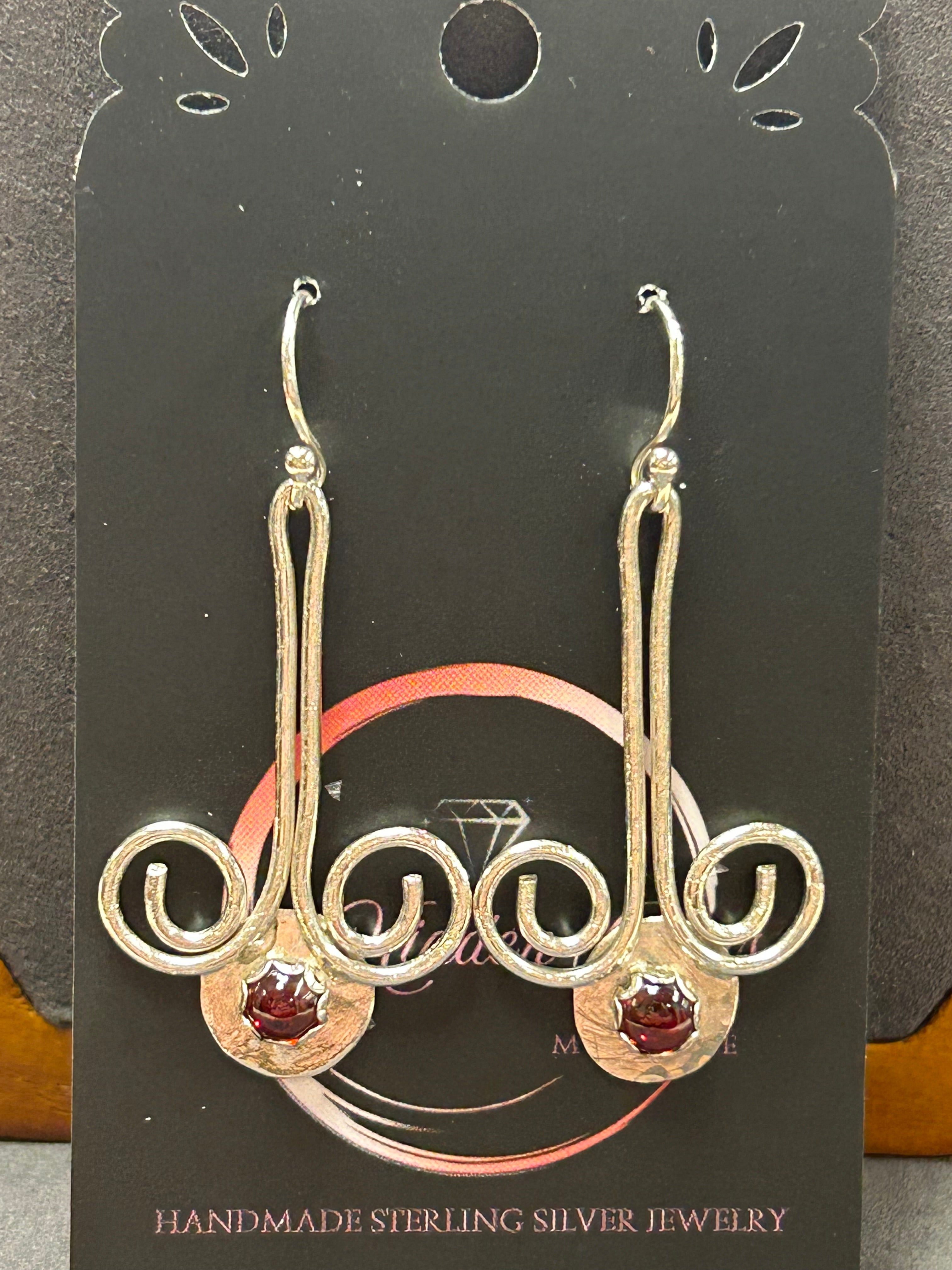 E113 SS & 5mm Garnet Chandelier Earrings