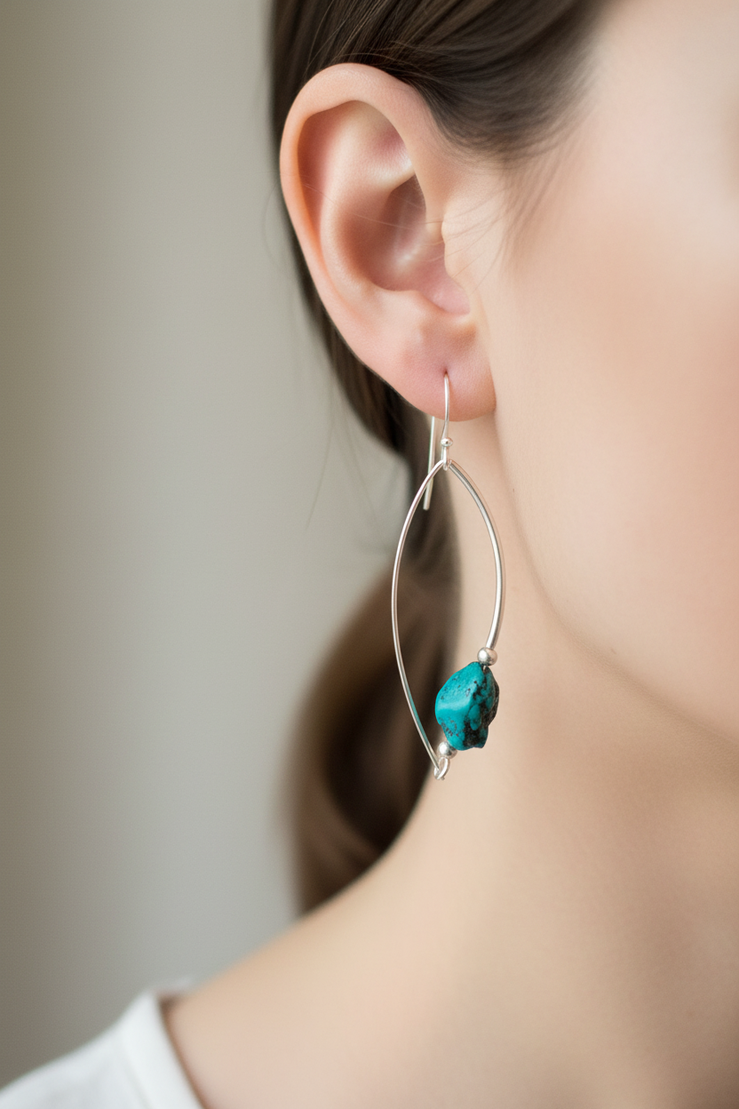 E147 ‘Around the Bend’ Sterling Silver & 12mm turquoise nuggets