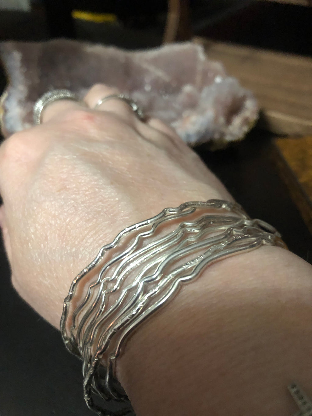 B16 Sterling Silver 12 ga Wavy Bangle Bracelet (Large)