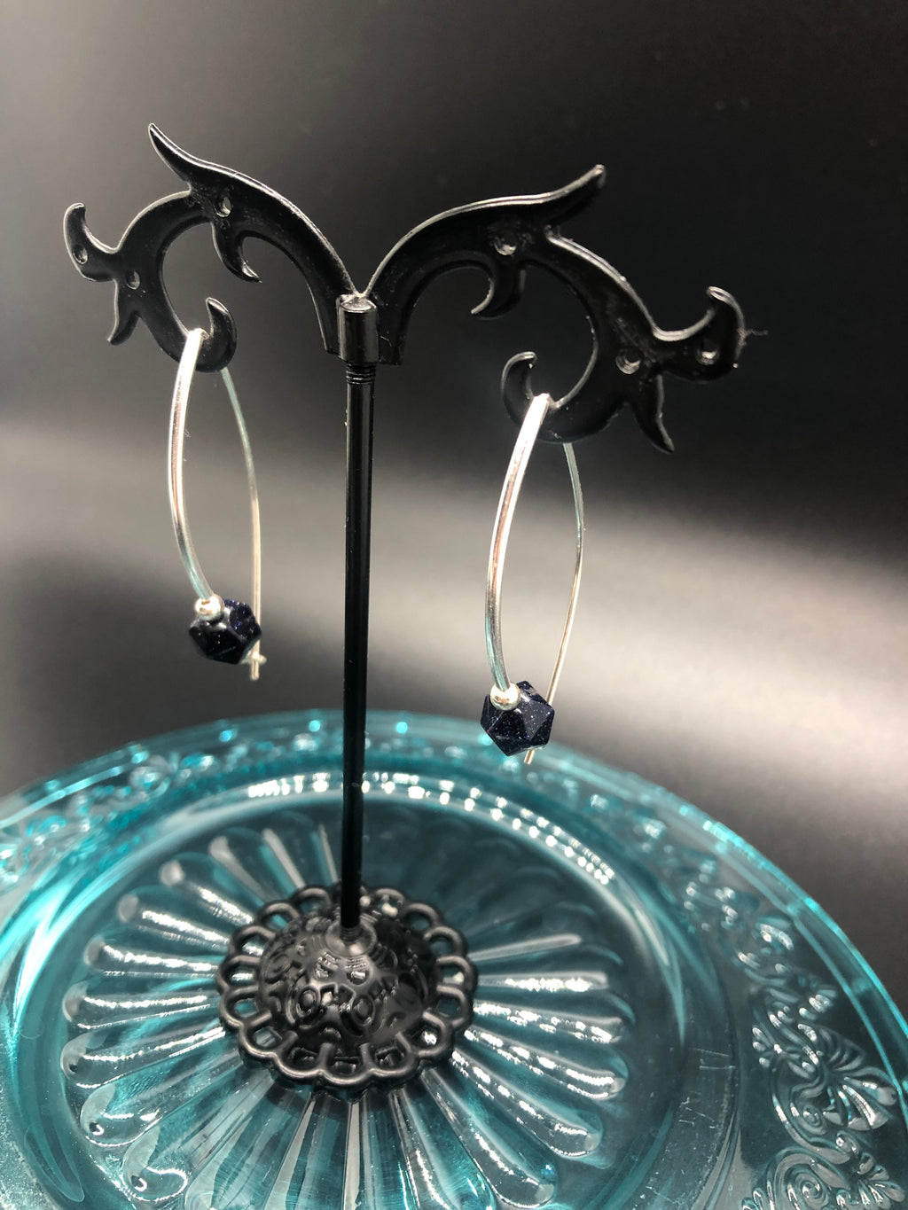 E146  ‘Around the Bend’ SS & Blue Goldstone earrings