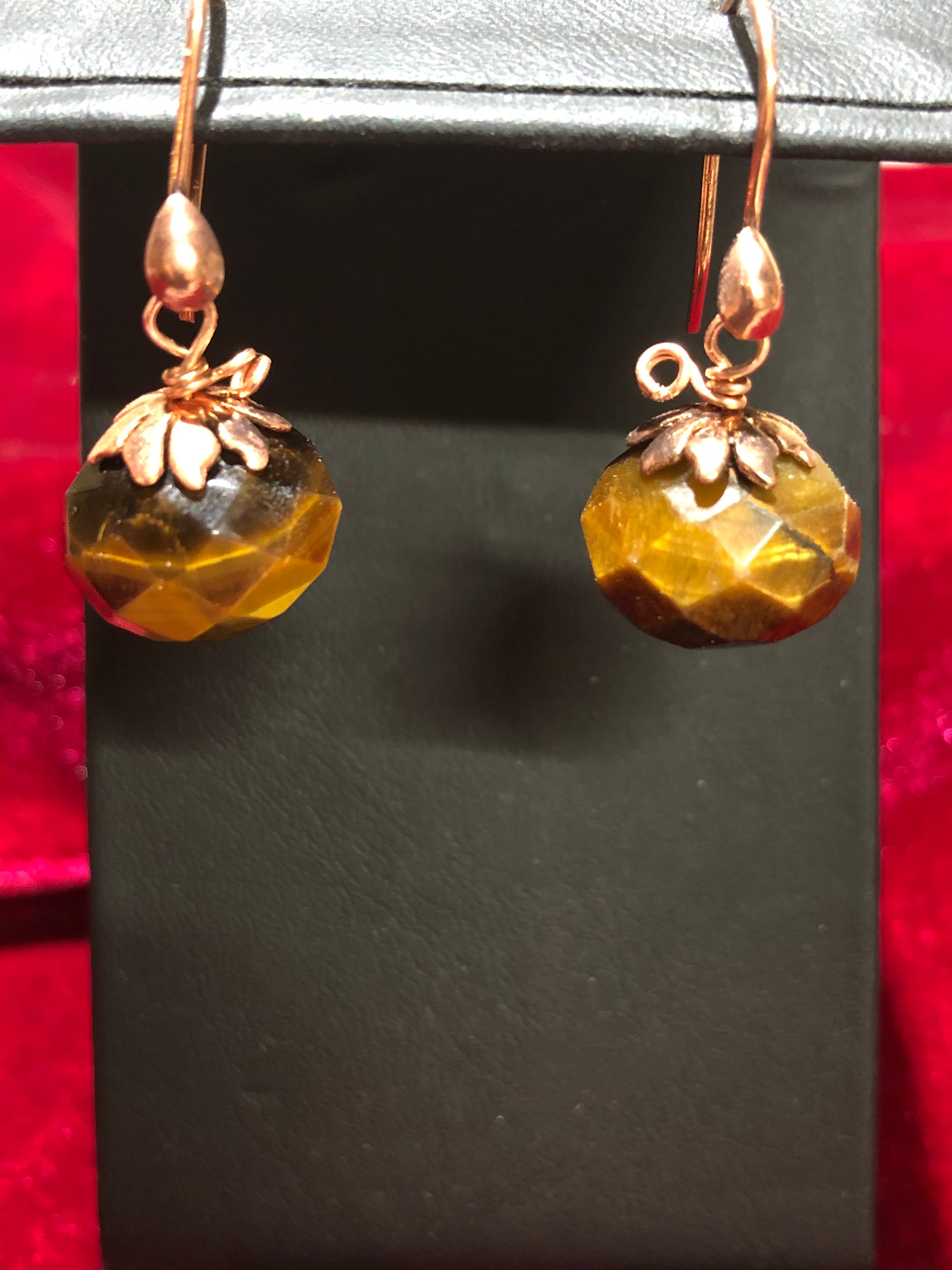 E177 Harvest Collection Copper & Tigereye pumpkin earrings