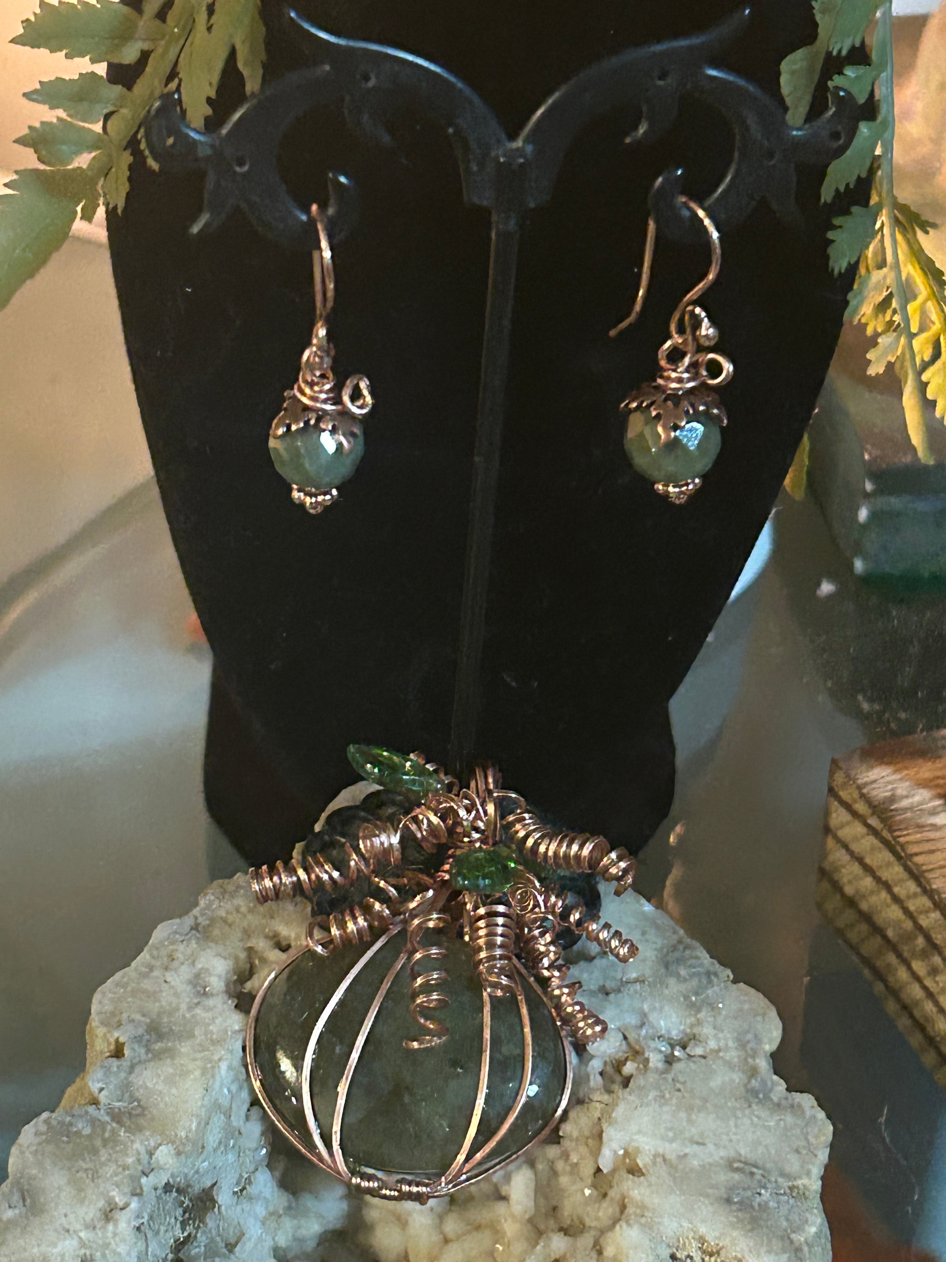 N37  Labradorite & Copper Wrapped Pumpkin Pendant