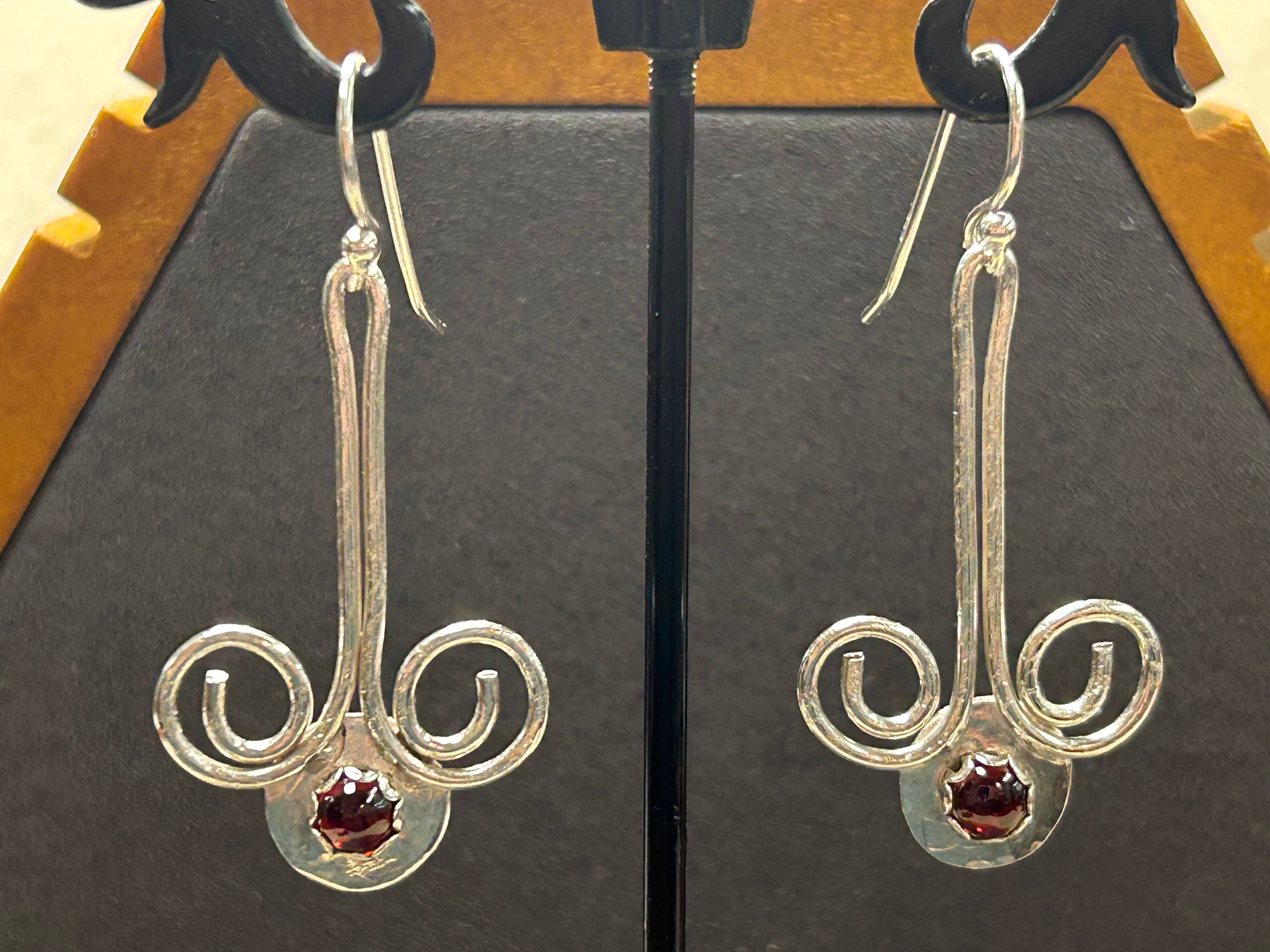 E113 SS & 5mm Garnet Chandelier Earrings