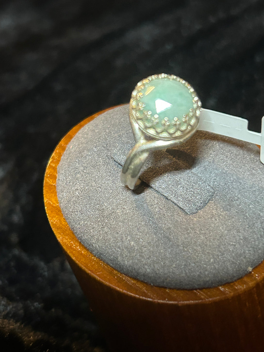R37 SS 12mm Rose-cut Chrysoprase crown bezel & split shank ring