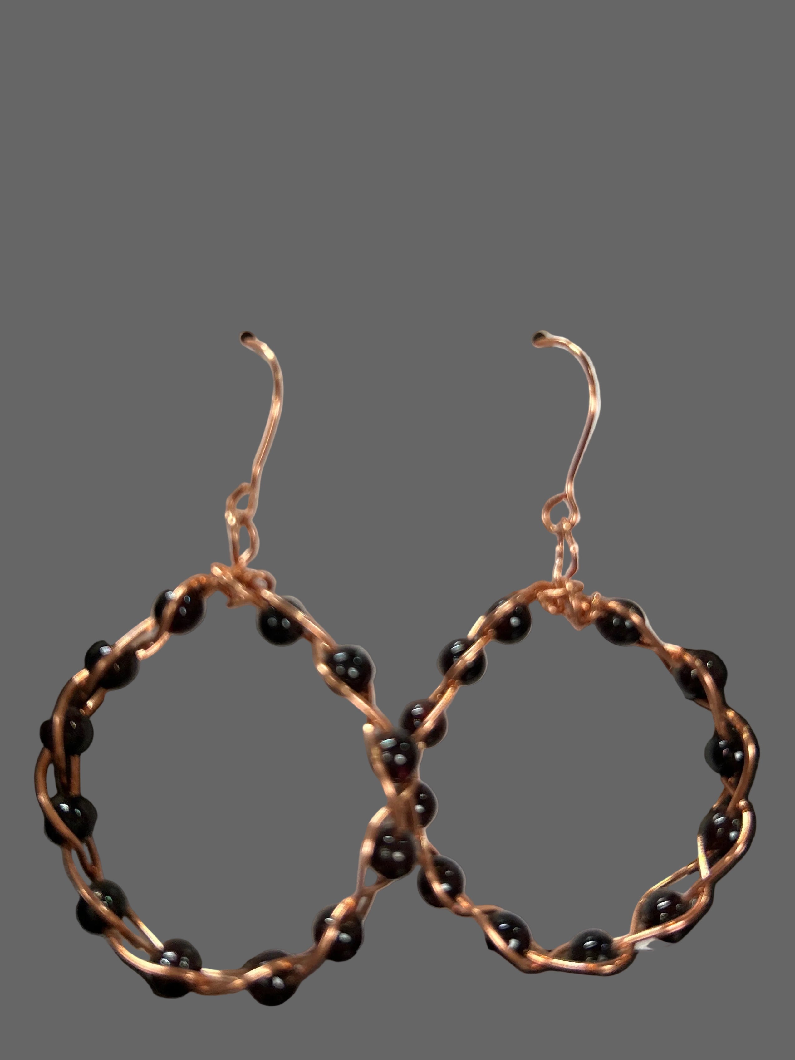 E61 Woven Copper & Garnet Hoops