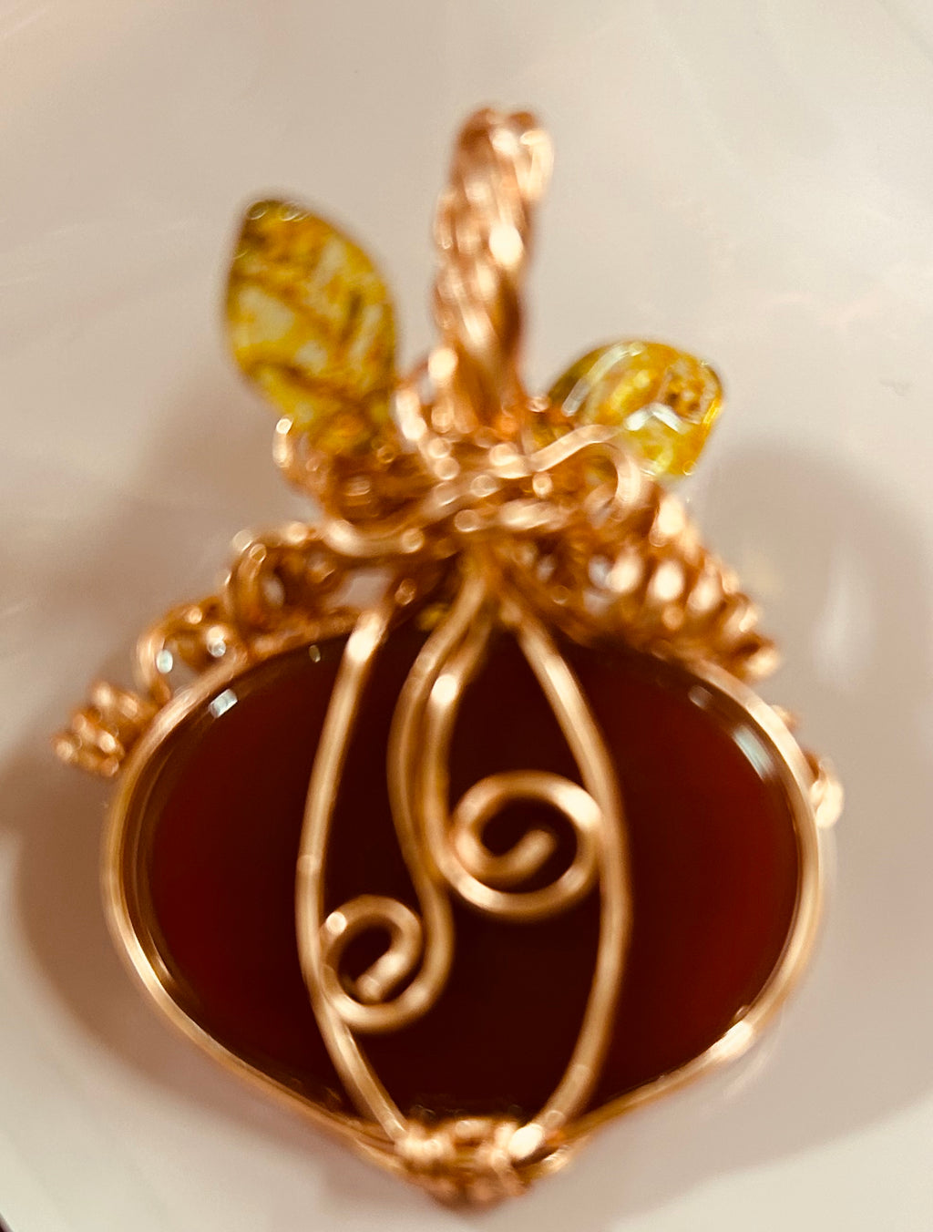 N36 Harvest Collection: Carnelian & Copper wrapped Pumpkin Pendant (No Chain)
