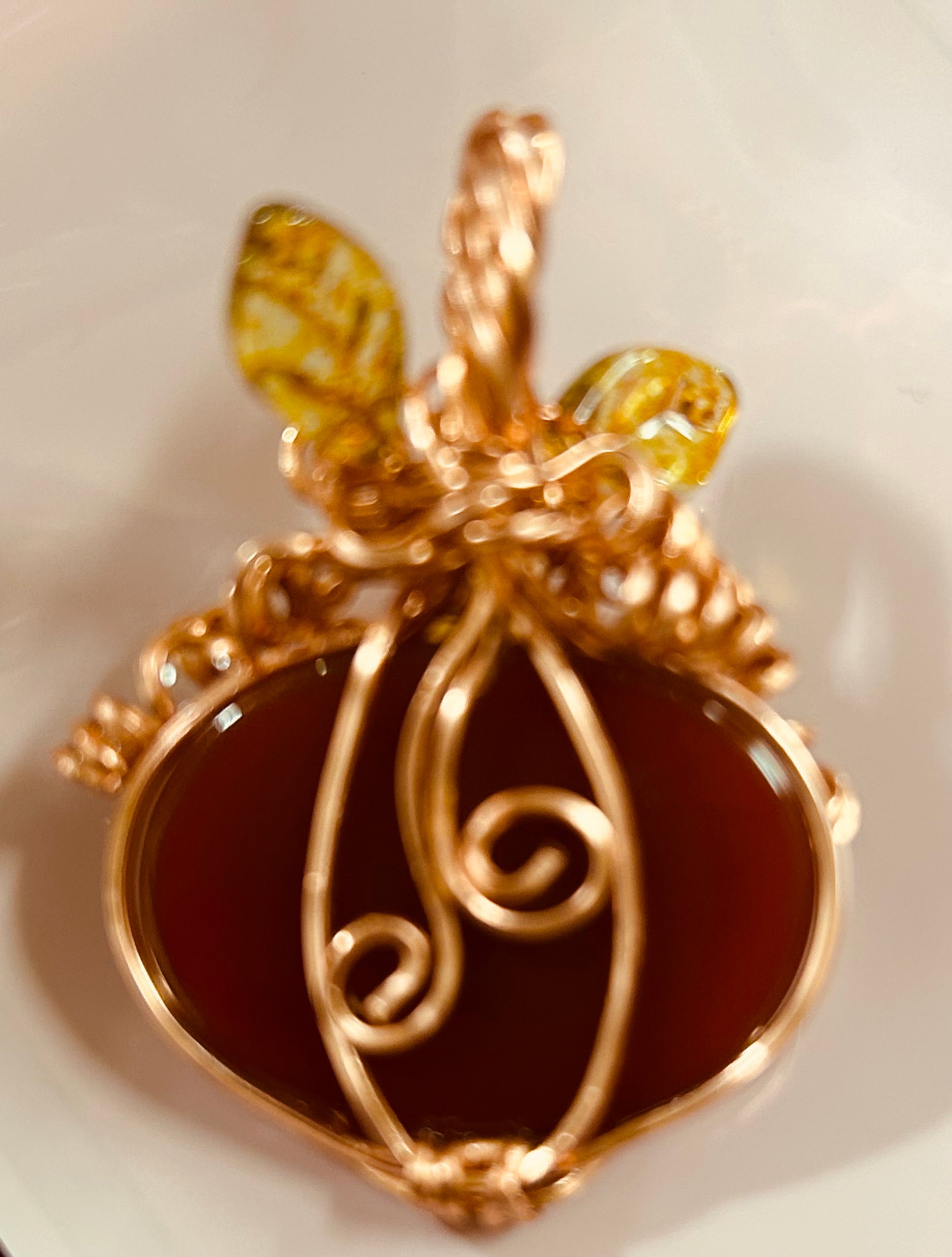 N36 Harvest Collection: Carnelian & Copper wrapped Pumpkin Pendant (No Chain)