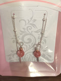 E141 Strawberry quartz SS threader earrings