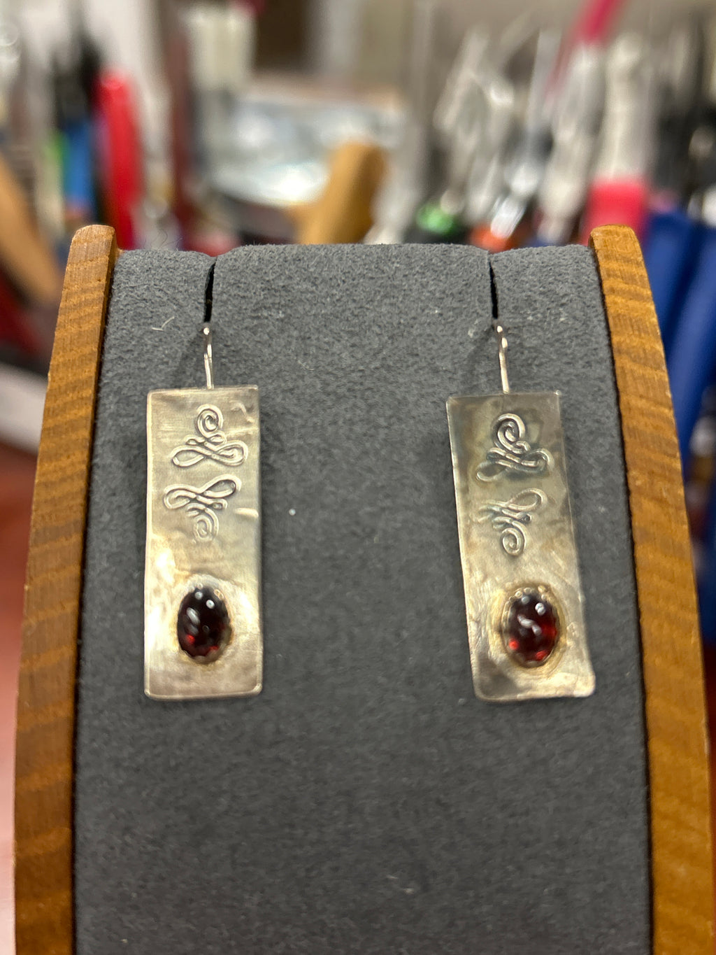 E81  Sterling Silver stamped Garnet Earrings