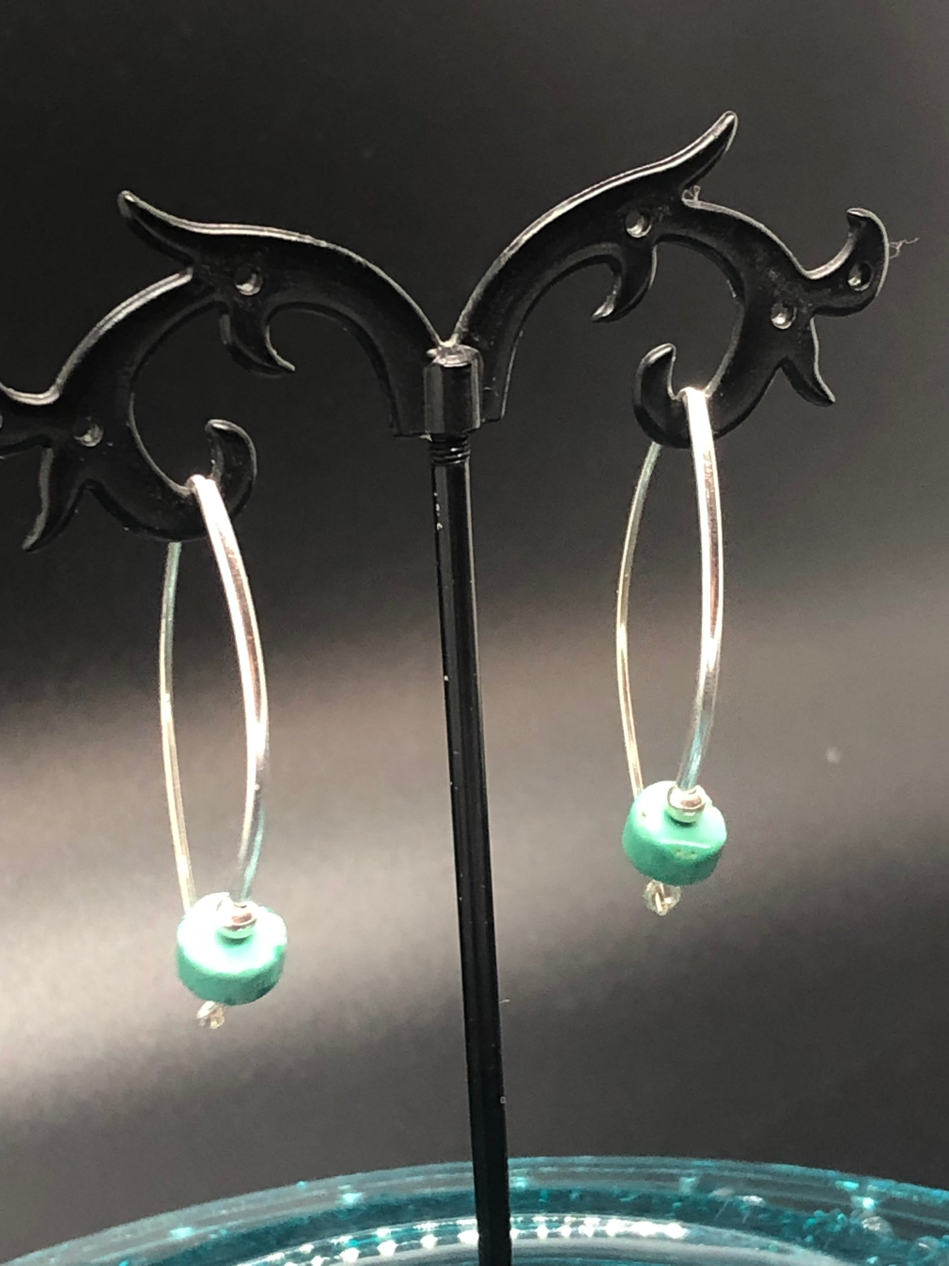E150 Around the Bend SS & 8mm Turquoise Roundel bead earrings