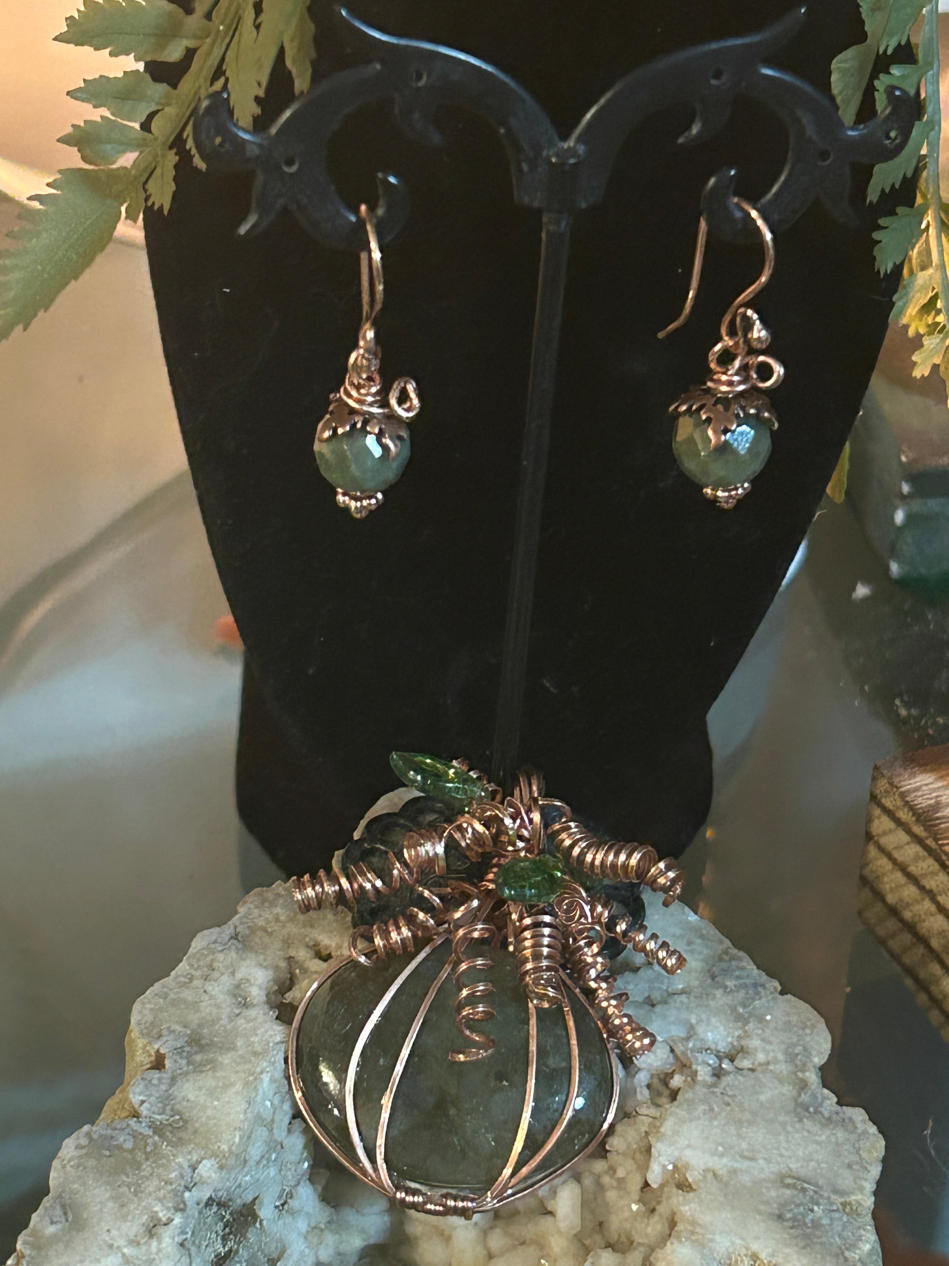 N37  Labradorite & Copper Wrapped Pumpkin Pendant
