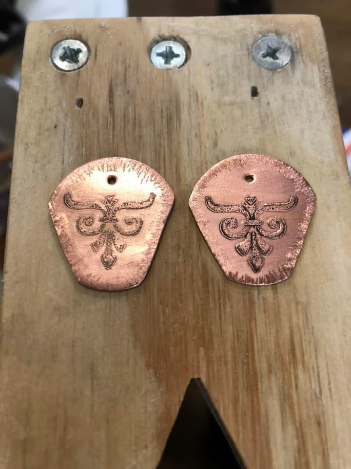 E129A Copper Disk etched earrings