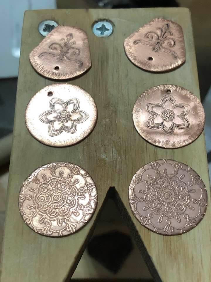 E129A Copper Disk etched earrings