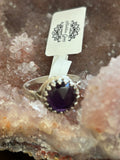 R36 SS 12 mm Rose-cut Dark amethyst, crown set split shank size 7 ring