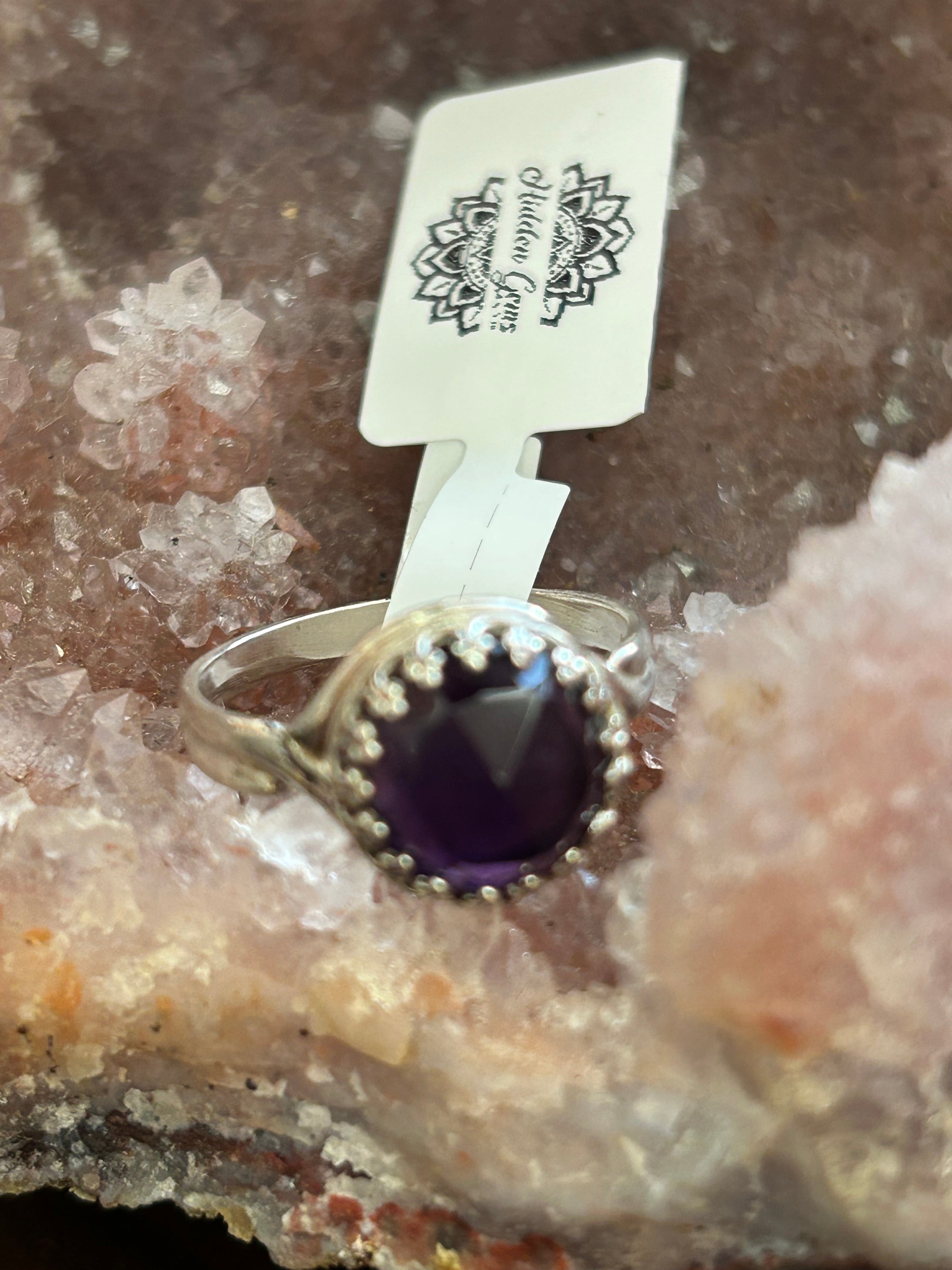 R36 SS 12 mm Rose-cut Dark amethyst, crown set split shank size 7 ring