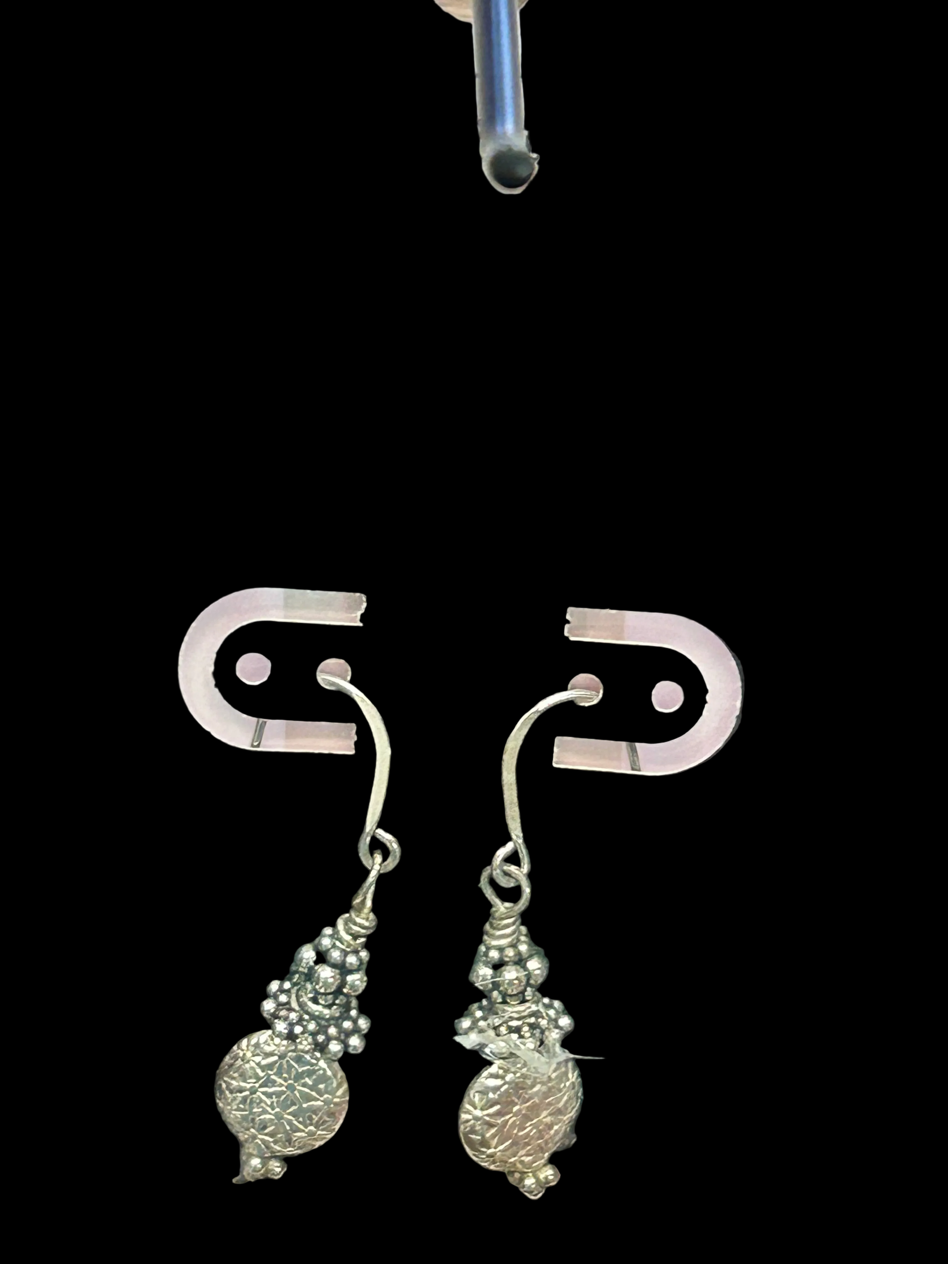 E121  Sterling Silver Triple Beaded Earrings
