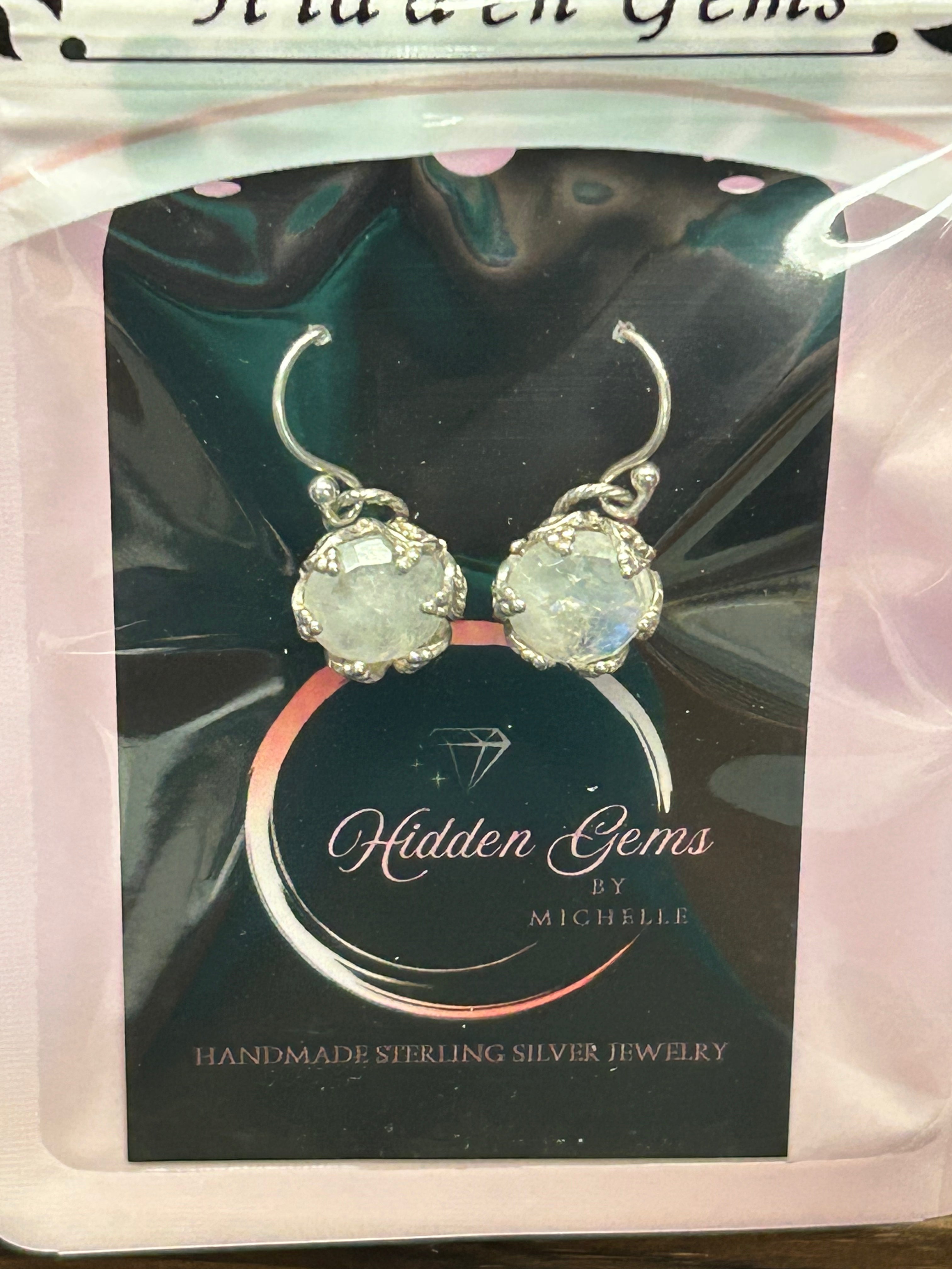 E103 12mm Rose-cut Moonstone & Stering Silver Earrings