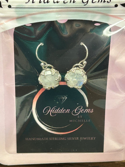 E103 12mm Rose-cut Moonstone & Stering Silver Earrings