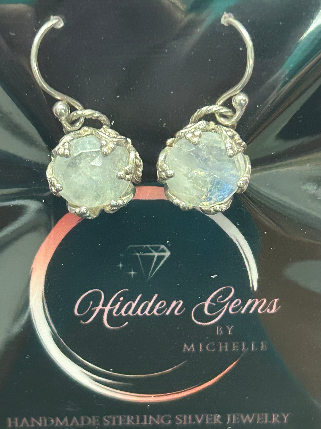 E103 12mm Rose-cut Moonstone & Stering Silver Earrings