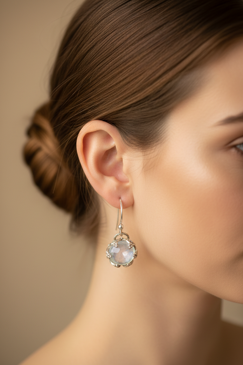 E103 12mm Rose-cut Moonstone & Stering Silver Earrings